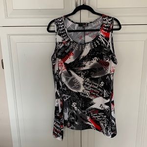 Sleeveless top; red, white & gray, Laura